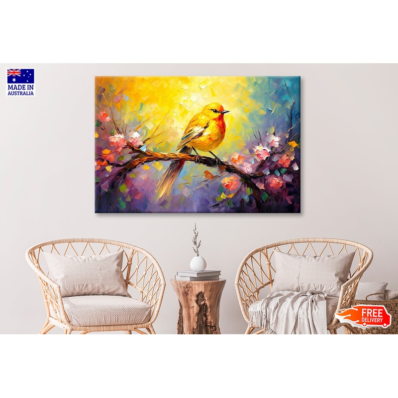 Yellow Bird on Spring Tree Branch Oil Painting Wall Art Limited Edition High Quality Print
