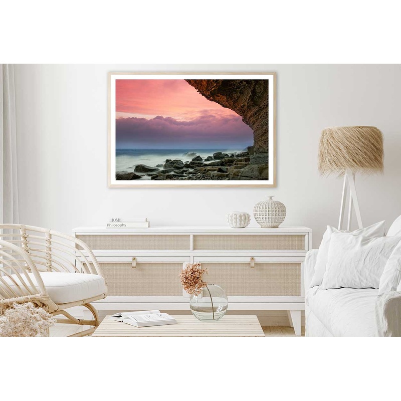 Beach Rock Coast Pink Sunset View Photograph Home Decor Premium Quality Poster Print Choose Your Sizes