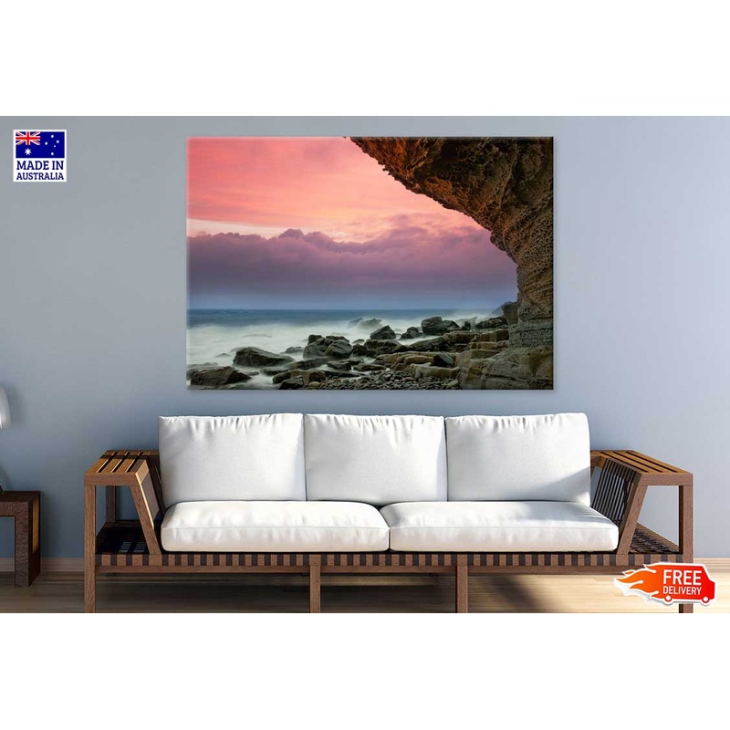 Beach Rock Coast Pink Sunset View Photograph Print 100% Australian Made