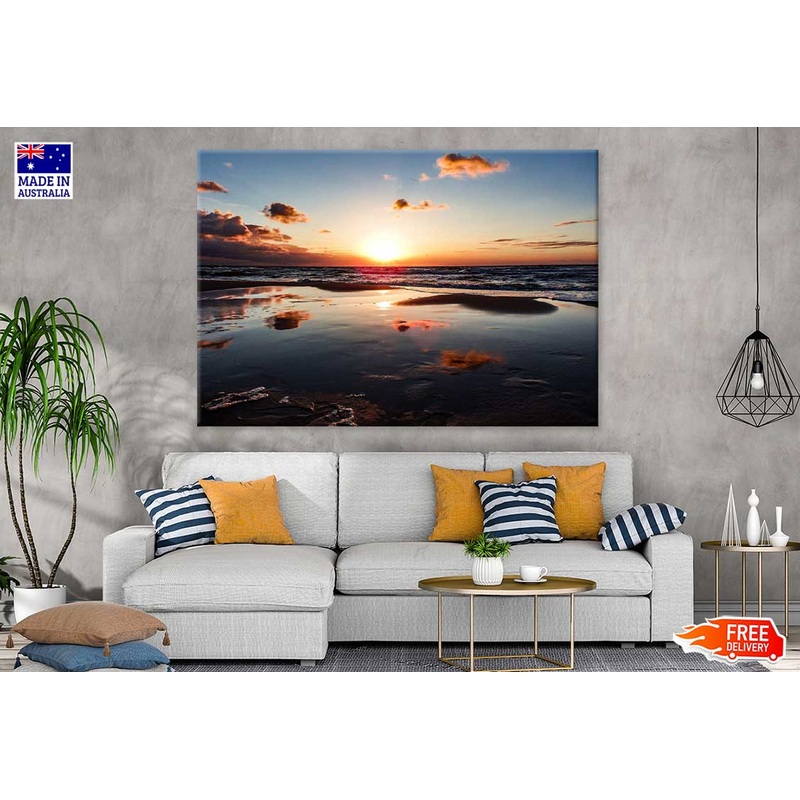 Dark Seashore & Red Sky Sunset View Photograph Print 100% Australian Made