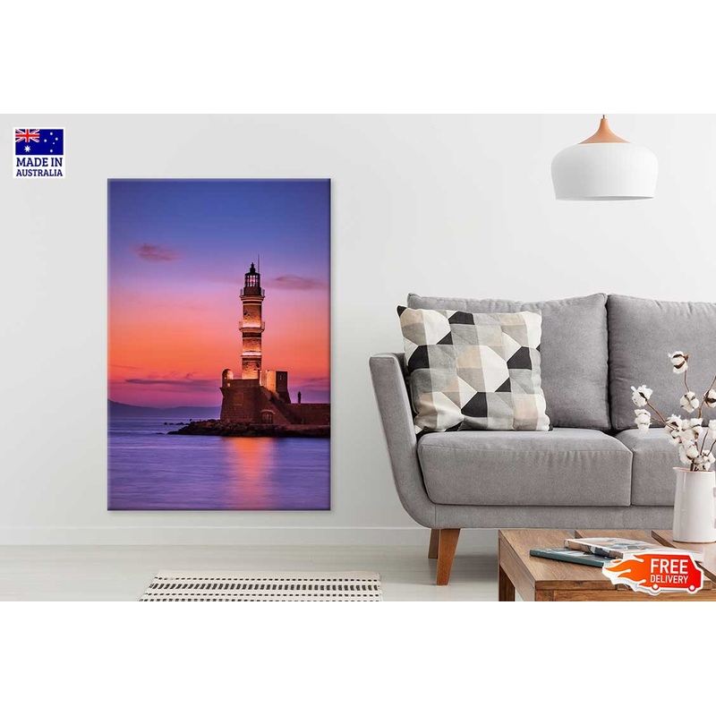 Lighthouse near Sea Pink Sunset Scenery Print 100% Australian Made