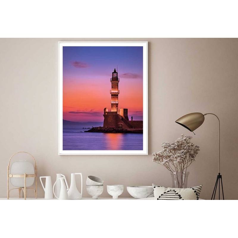 Lighthouse near Sea Pink Sunset Scenery View Home Decor Premium Quality Poster Print Choose Your Sizes