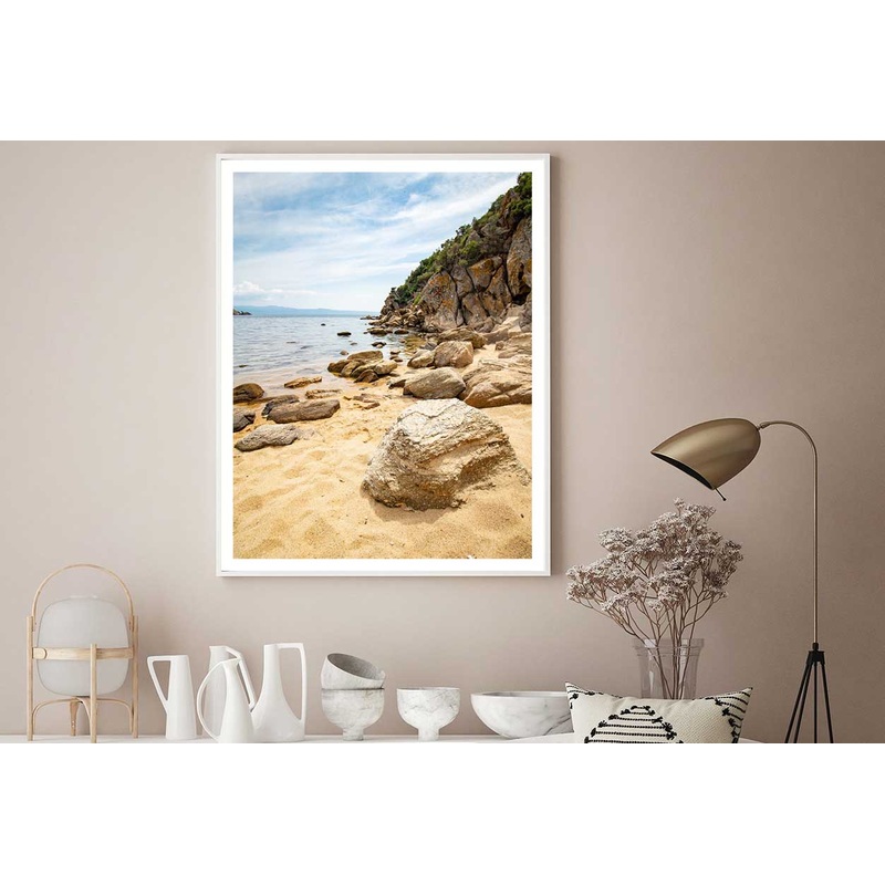 Rocks near Seashore Cloudy Sky View Photograph Home Decor Premium Quality Poster Print Choose Your Sizes