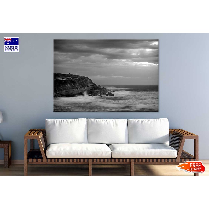 Sea Wave on Rock B&W Scenery View Photograph Print 100% Australian Made