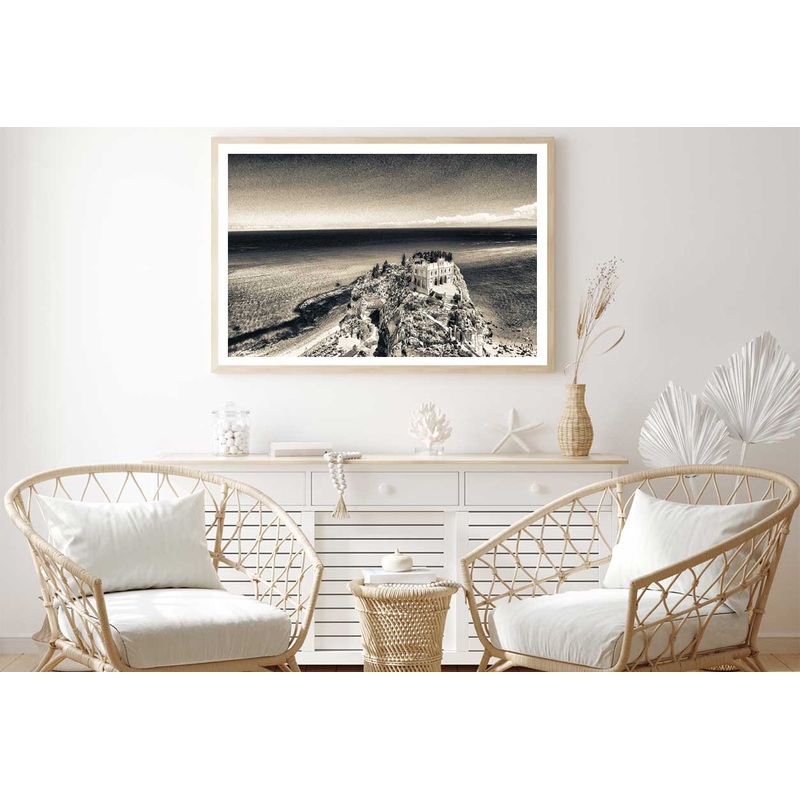 Tropea Coastline Aerial B&W View Photograph Home Decor Premium Quality Poster Print Choose Your Sizes