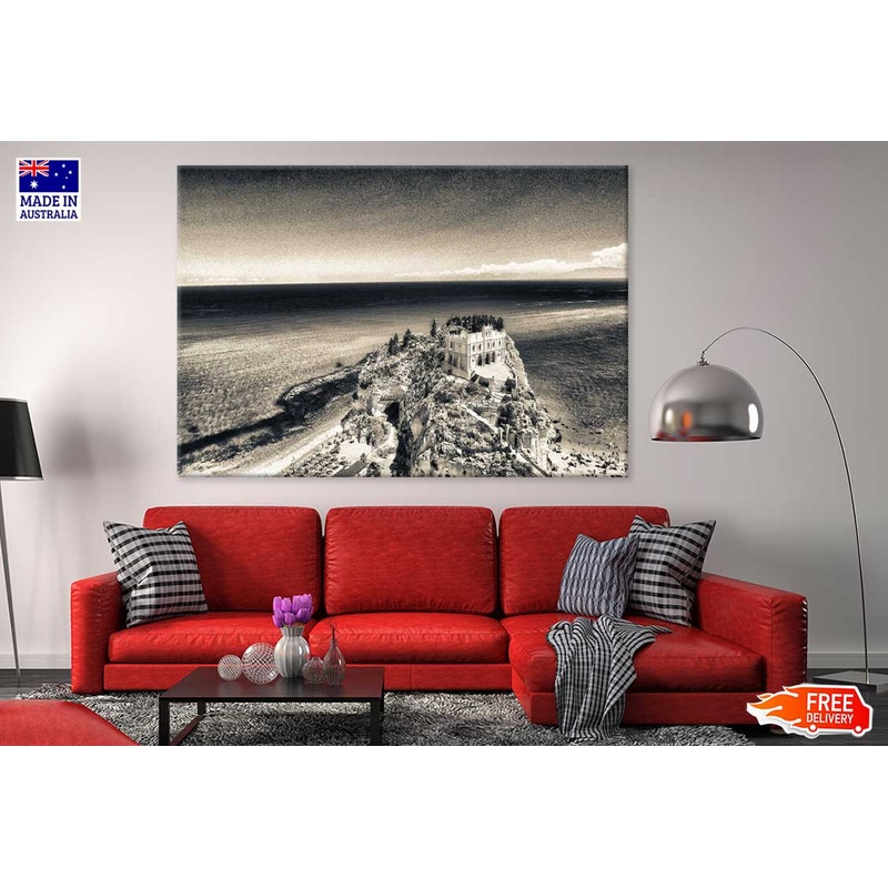 Tropea Coastline Aerial B&W View Photograph Print 100% Australian Made