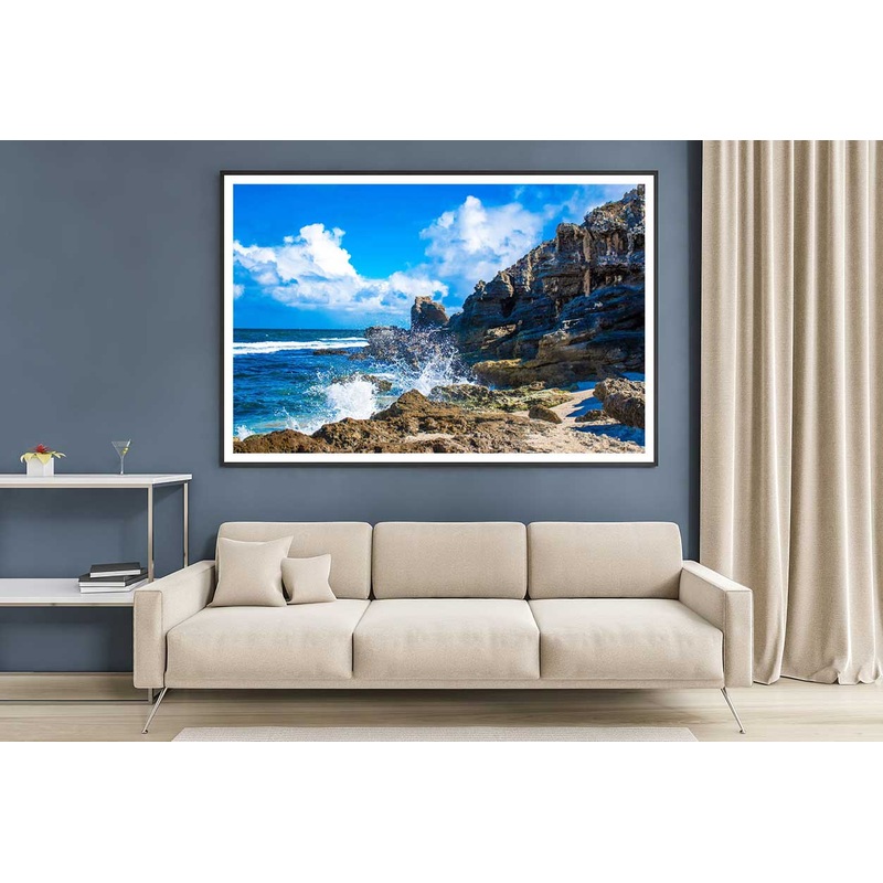 Waves on Rocks Sea Blue Sky View Photograph Home Decor Premium Quality Poster Print Choose Your Sizes