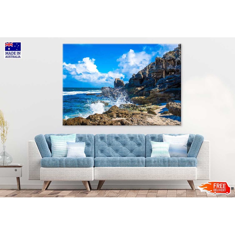 Waves on Rocks Sea Blue Sky View Photograph Print 100% Australian Made