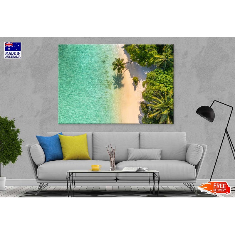 Aerial Top View Sand Palm Beach Photograph Print 100% Australian Made