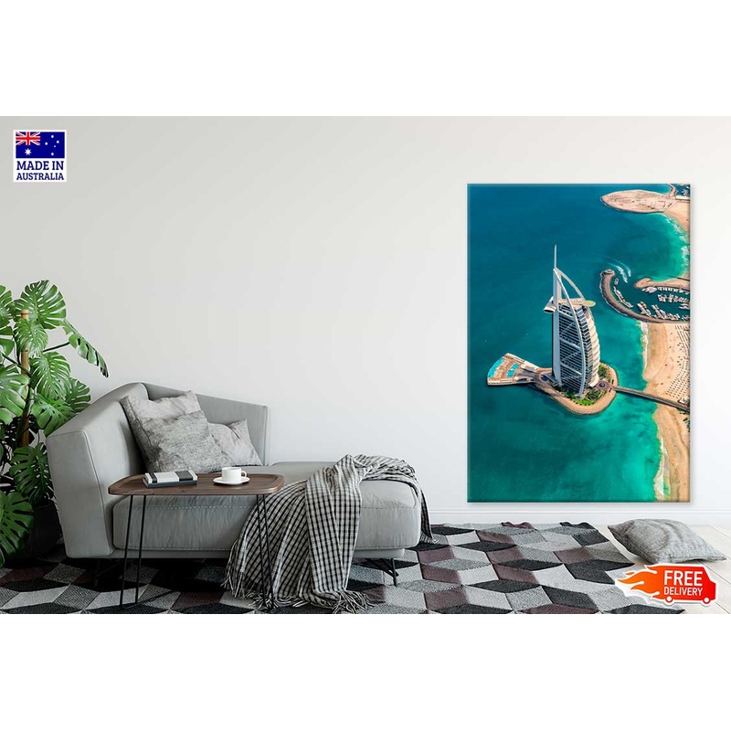 Aerial View Burj Al Arab & Sea Print 100% Australian Made