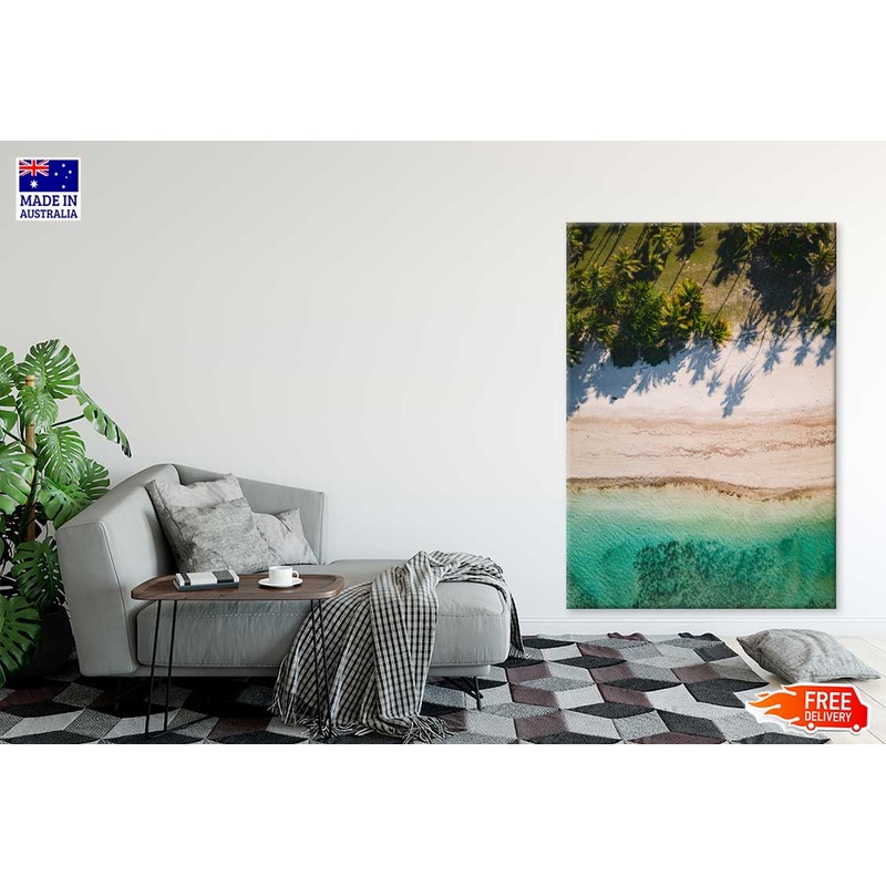Aerial View of Sea & Palm Trees Scenery Print 100% Australian Made