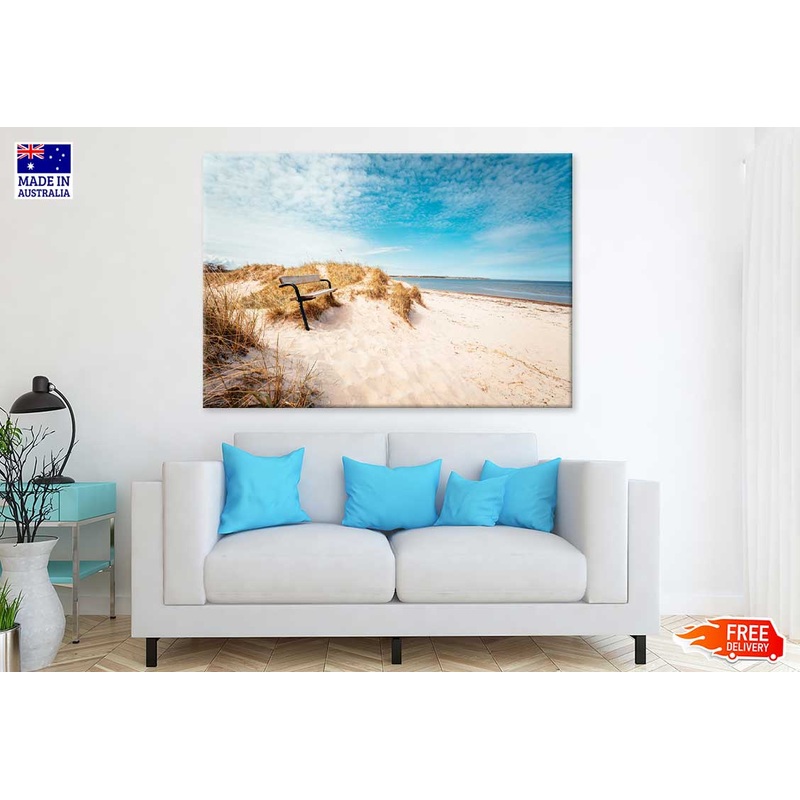 Bench on Sand Beach Photograph South Sweden Print 100% Australian Made
