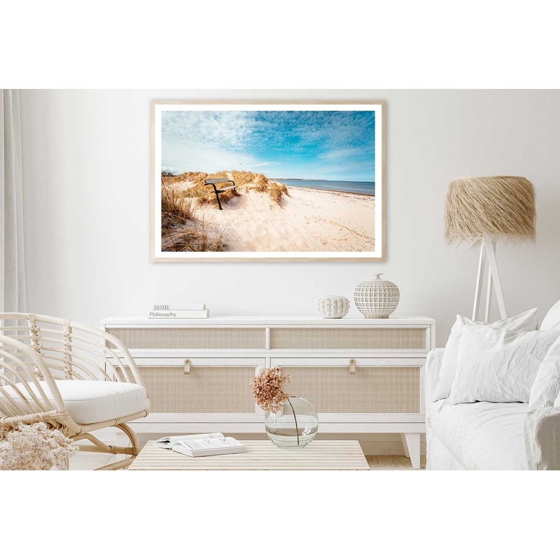 Bench on Sand Beach South Sweden Photograph Home Decor Premium Quality Poster Print Choose Your Sizes