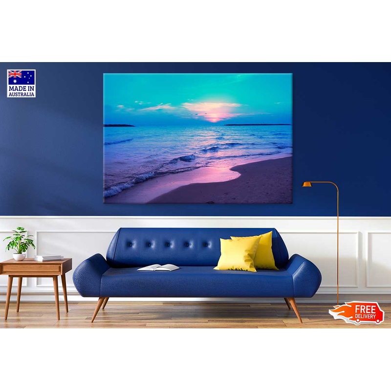 Blue Pink Sunrise on Beach View Photograph Print 100% Australian Made