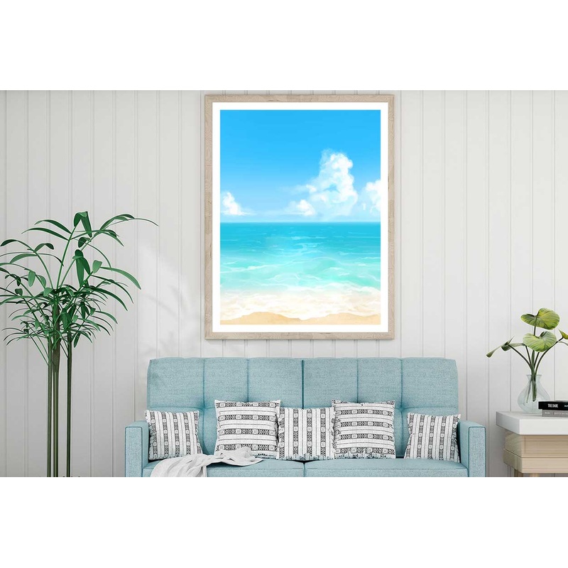 Blue Sandy Seashore Vector Art Home Decor Premium Quality Poster Print Choose Your Sizes