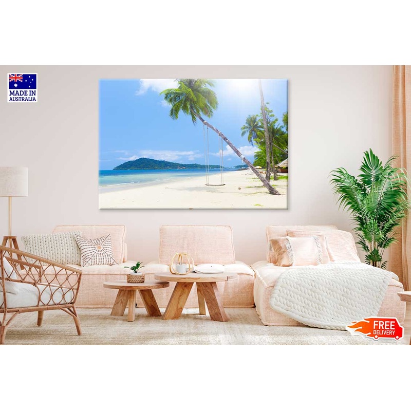 Beach with Palm Trees & Swing Photograph Print 100% Australian Made