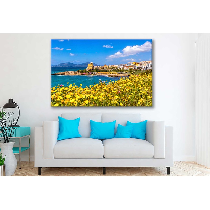 Bella Home Mediterranean Seacoast in Alghero City Print Canvas Ready to hang