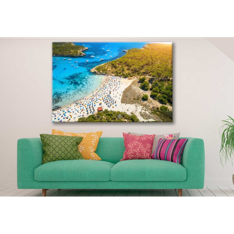 Bella Home Sandy Beach With Colorful Umbrellas City Print Canvas Ready to hang