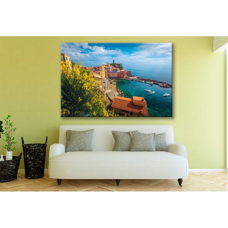 Bella Home Vernazza Resort & Harbor With Boats City Print Canvas Ready to hang