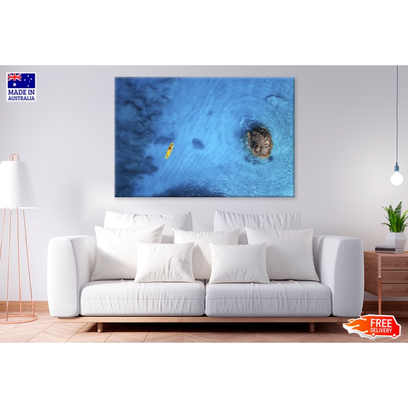 Boat & Rocks Sea Aerial View Print 100% Australian Made