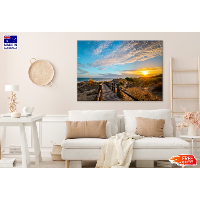 Wooden Pier & Mountain Sea View Photograph Print 100% Australian Made