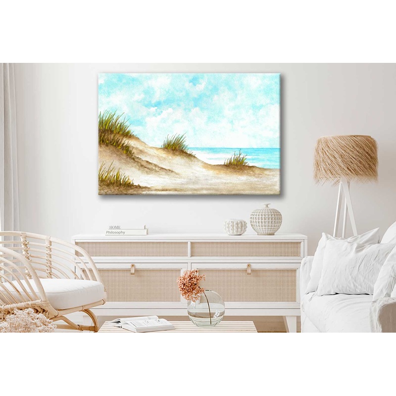 Bella Home Beach over Cloudy Sky Painting Print Canvas Ready to hang