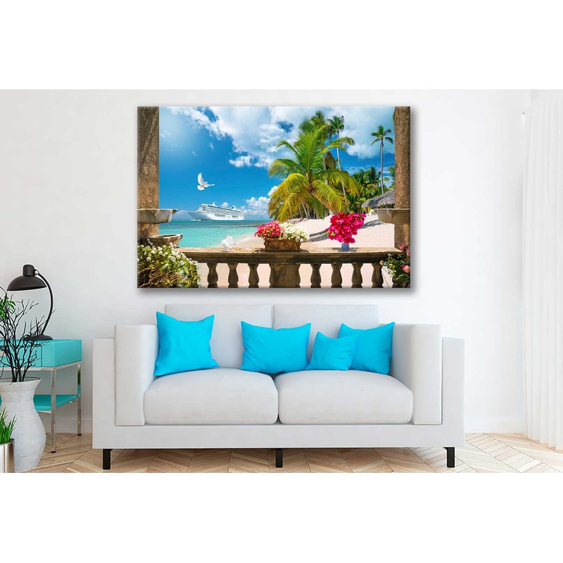 Bella Home Beach View & Palm Trees Digital Print Canvas Ready to hang