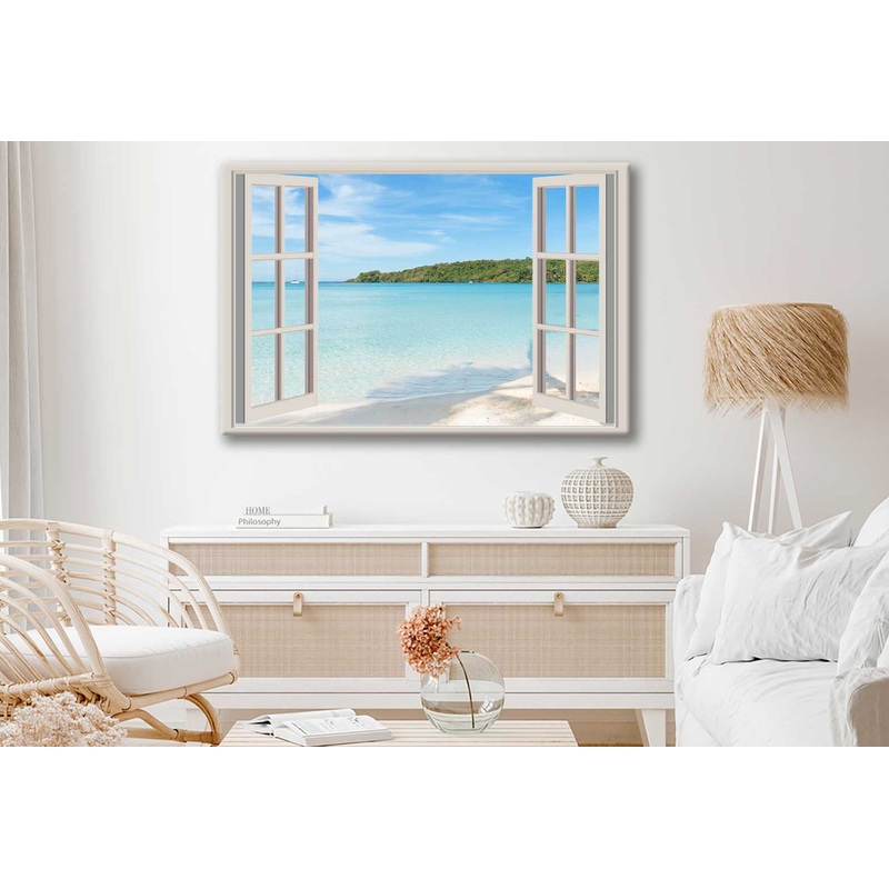 Bella Home Beach View Through Window Print Canvas Ready to hang