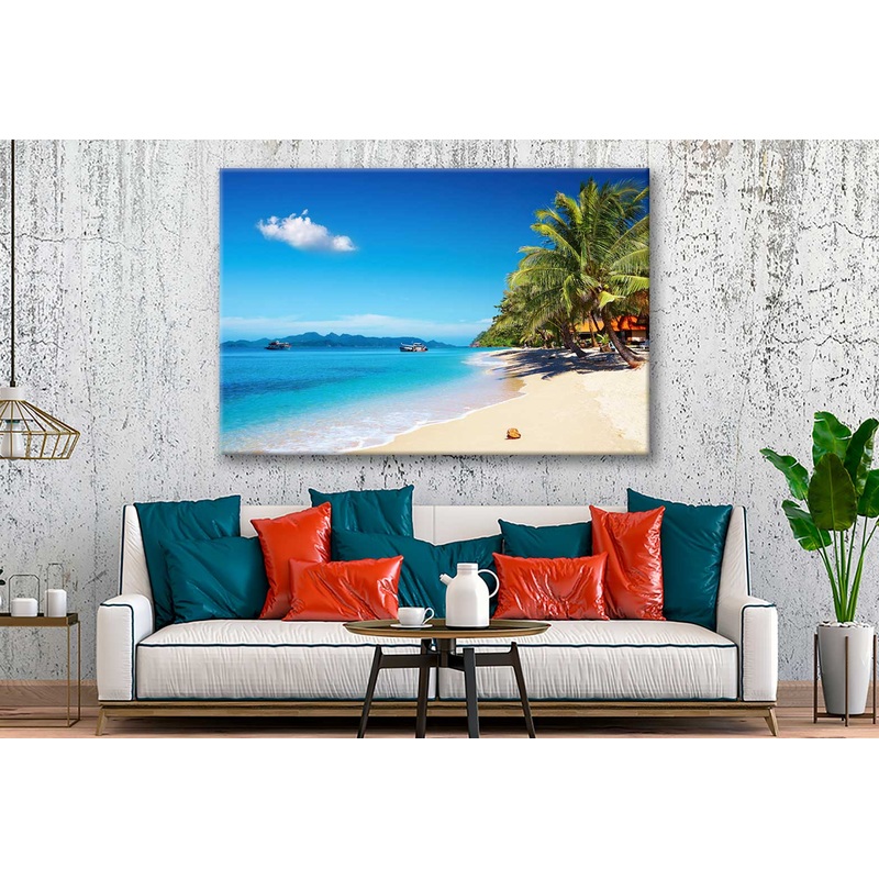Bella Home Beach View With Palm Trees Print Canvas Ready to hang