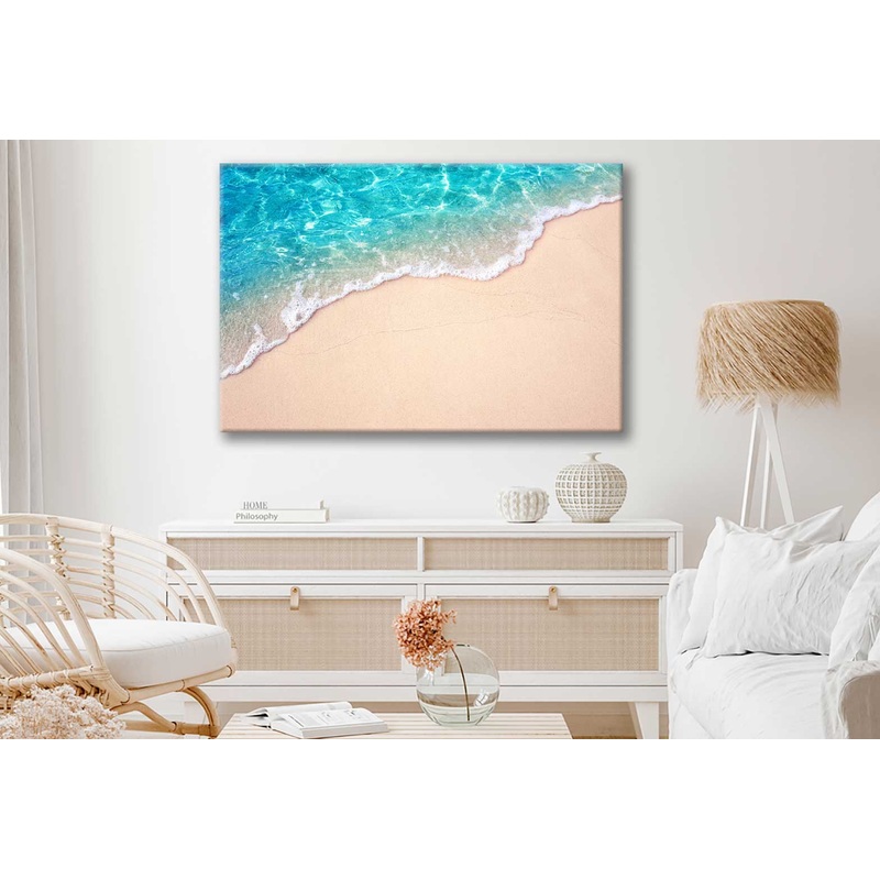 Bella Home Blue Clear Ocean Wave Print Canvas Ready to hang