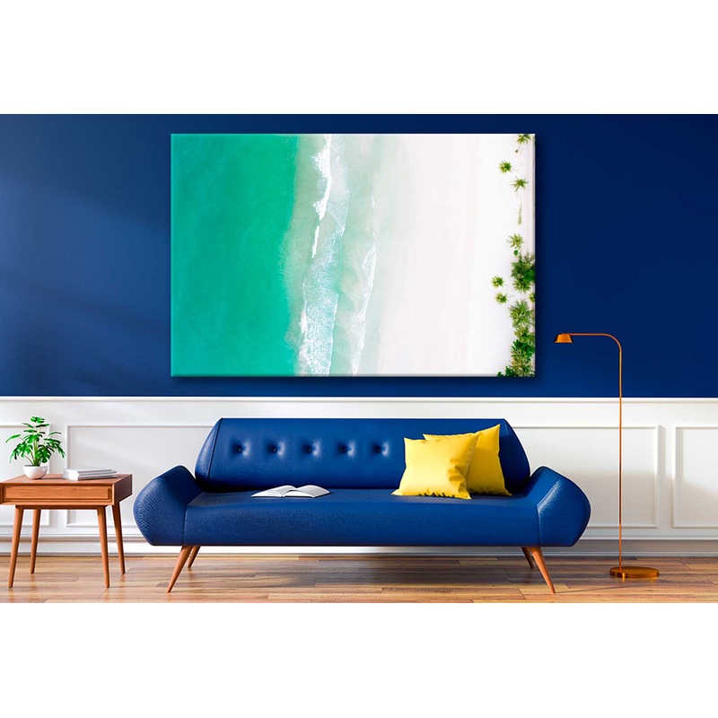 Bella Home Blue Sea & Palm Trees Aerial View Print Canvas Ready to hang
