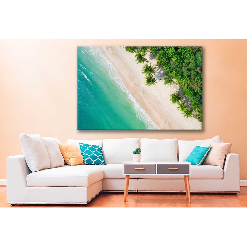 Bella Home Blue Sea with Palm Trees Aerial Print Canvas Ready to hang
