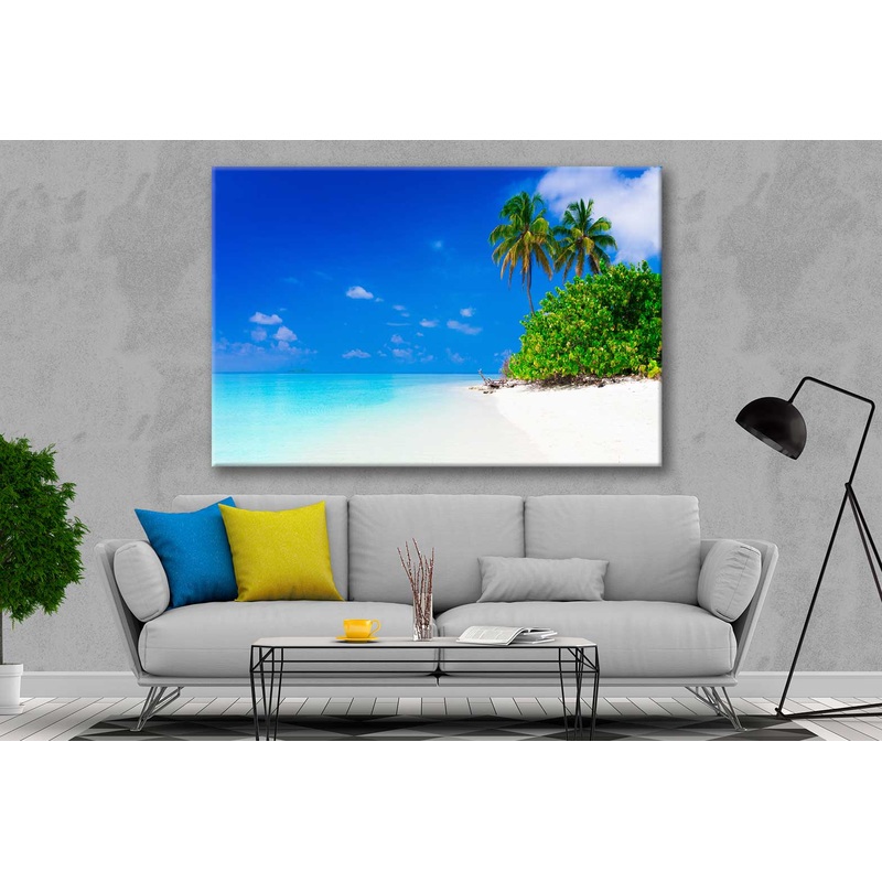 Bella Home Blue Sky & Sea With Palm Print Canvas Ready to hang