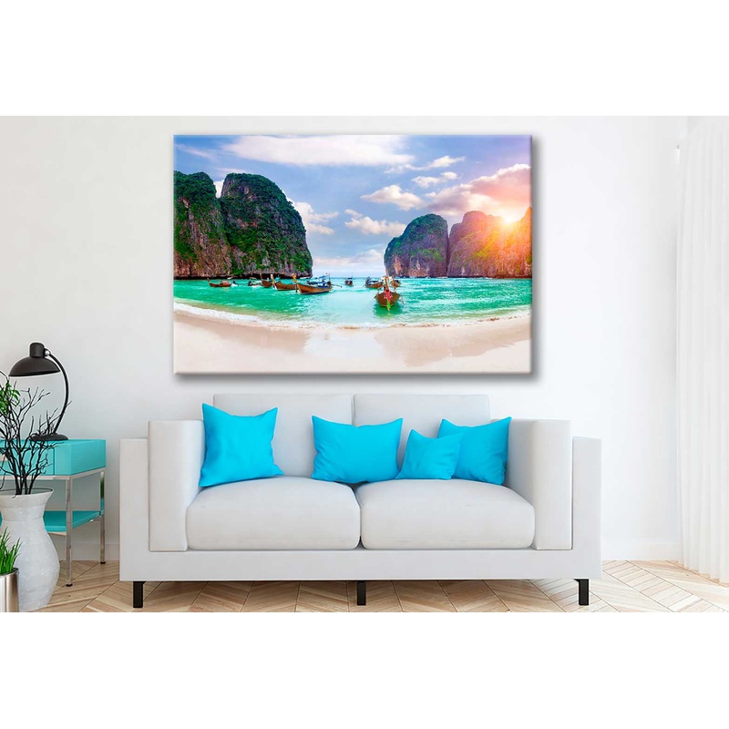 Bella Home Boat & Blue Sea in Krabi Thailand Print Canvas Ready to hang