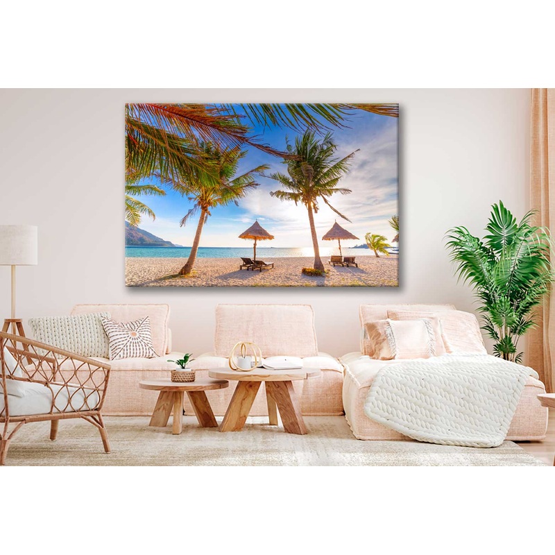 Bella Home Chairs & Umbrella Koh Lipe Island Print Canvas Ready to hang