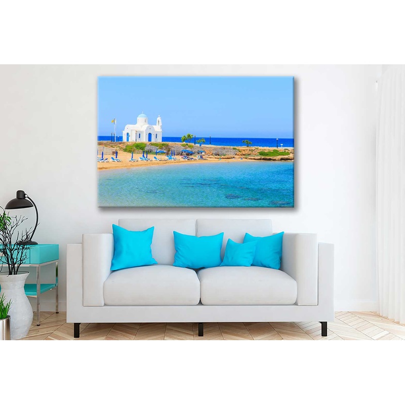 Bella Home Church on Shore With Beach Chairs  Print Canvas Ready to hang