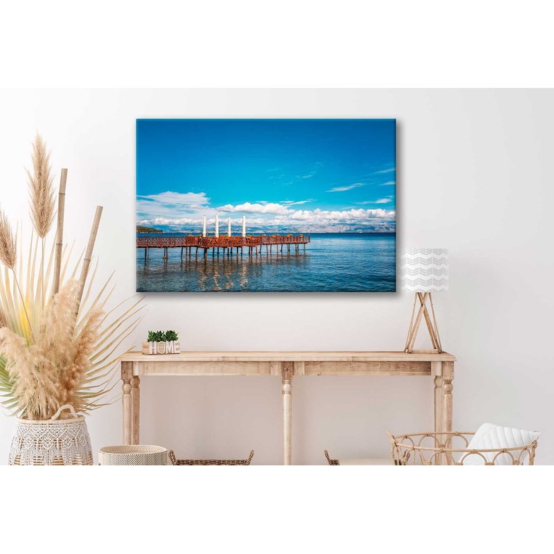 Bella Home Cloudy Corfu Island Wooden Pier Print Canvas Ready to hang