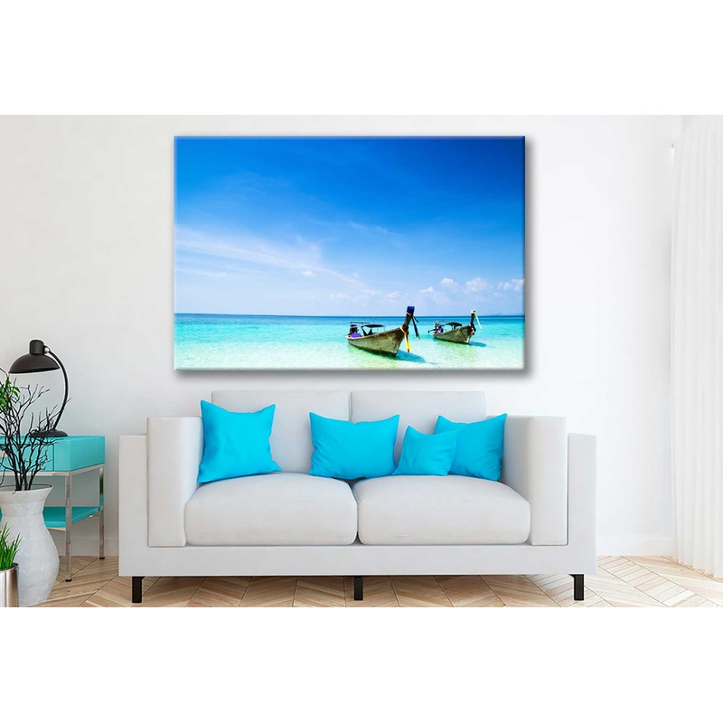 Bella Home Fishing Boats & Blue Sky Print Canvas Ready to hang