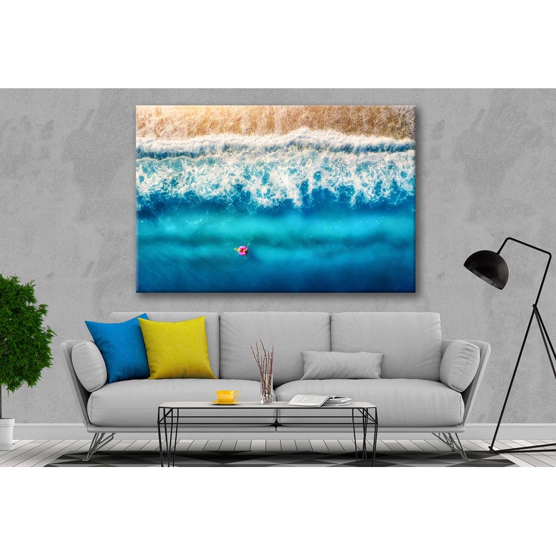 Bella Home Girl on Swim Ring Sea Aerial View Print Canvas Ready to hang
