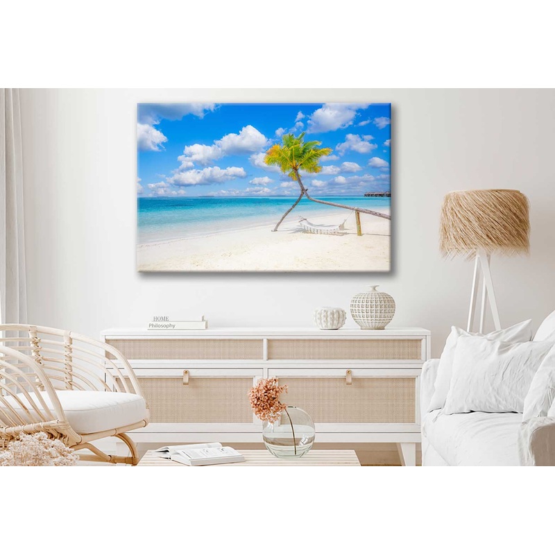 Bella Home Hammock on Sea With Blue Sky & Clouds Print Canvas Ready to hang