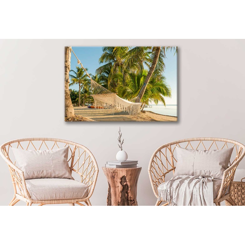 Bella Home Hammock Tied on Palm Trees at Beach Print Canvas Ready to hang