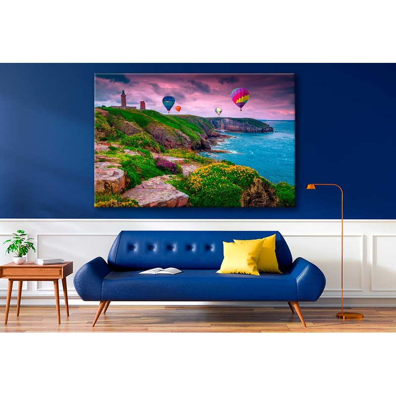 Bella Home Hot Air Balloons & Sea Coastal Print Canvas Ready to hang