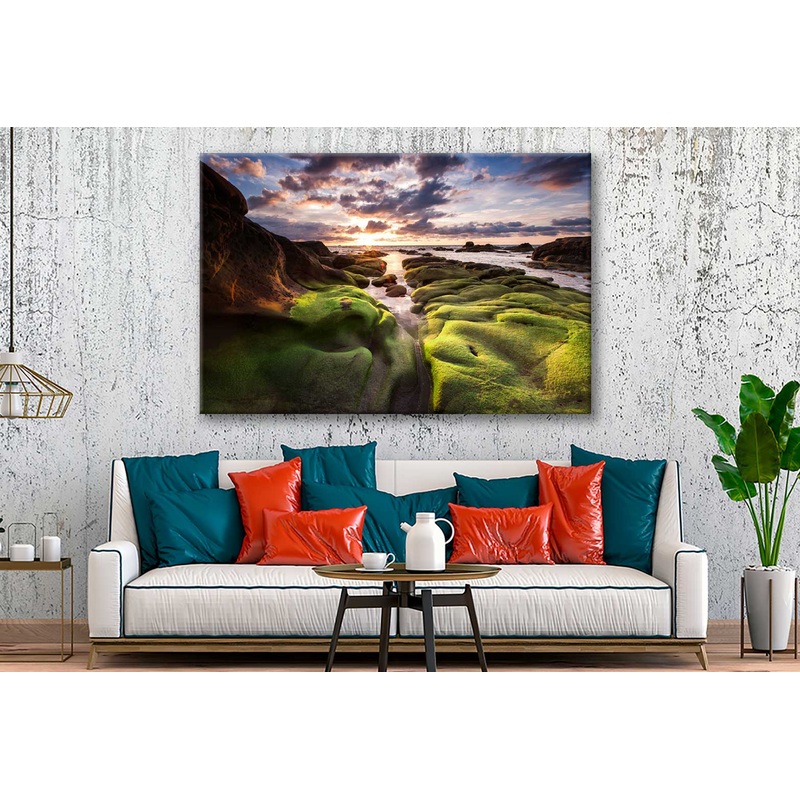 Bella Home Kudat Sabah Sea With Small Green Grass Print Canvas Ready to hang