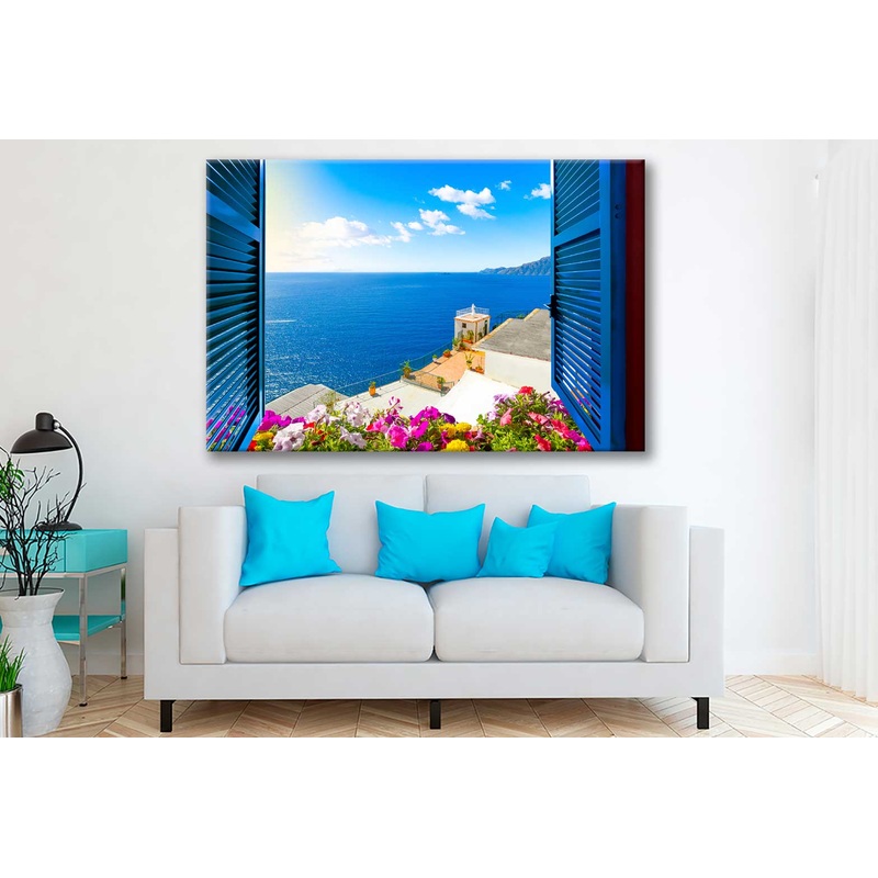 Bella Home Open Window View of The Mediterranean Sea Print Canvas Ready to hang