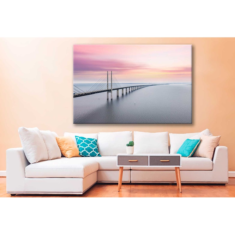 Bella Home  Oresund Wooden Bridge & Pink Sky Print Canvas Ready to hang