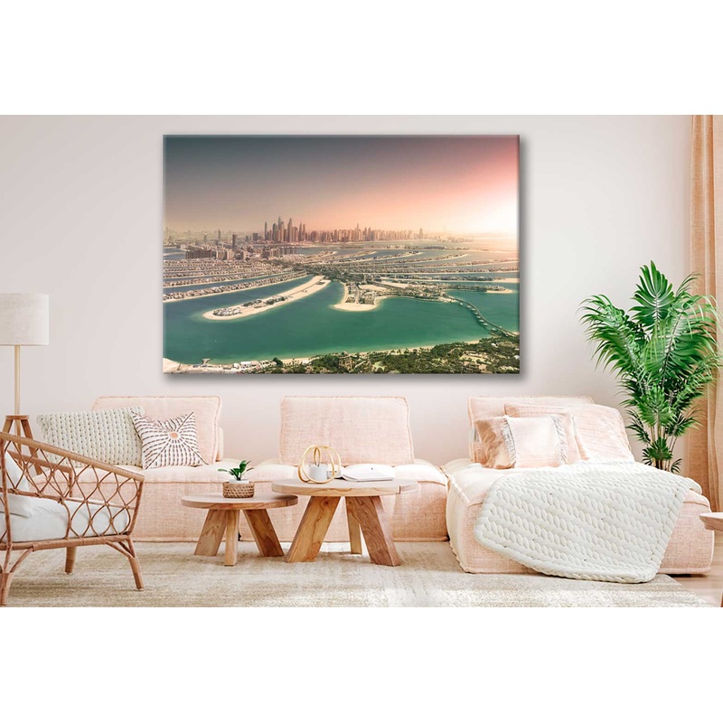 Bella Home Palm Island Sunset Aerial View Print Canvas Ready to hang