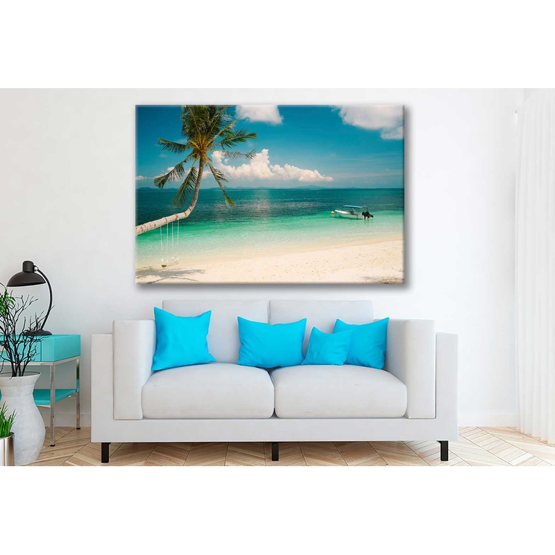 Bella Home Palm Near Green Sunny Beach Print Canvas Ready to hang