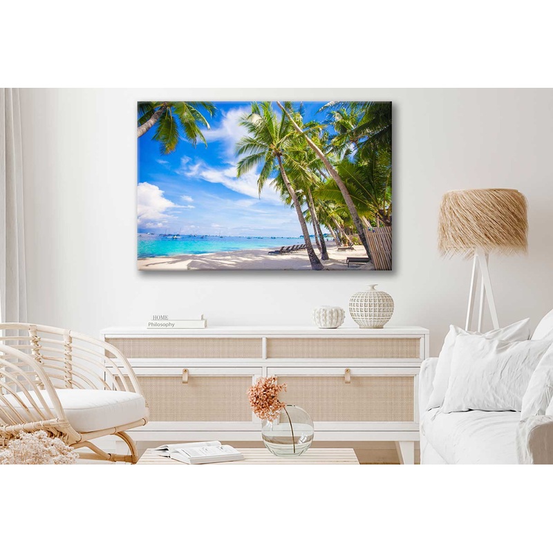 Bella Home Palm Sand Beach With Sky View Print Canvas Ready to hang