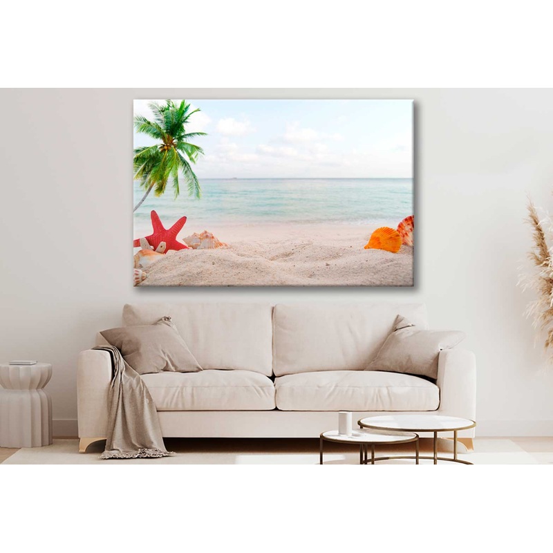 Bella Home Palm Tree Sea Shells Sand Beach Print Canvas Ready to hang