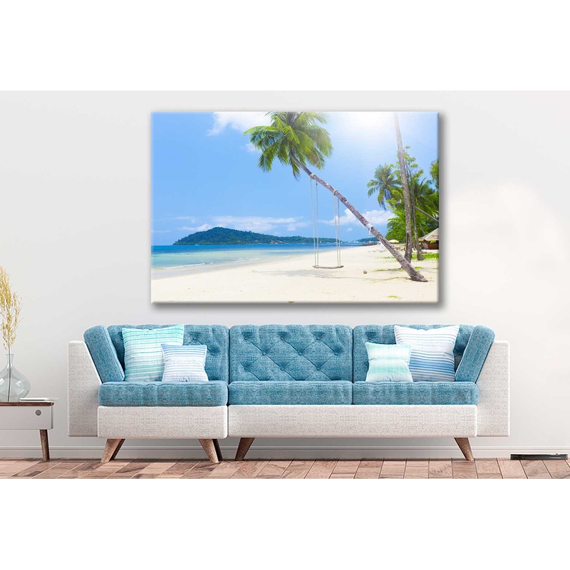 Bella Home Palm Tree With Swing Tied on Sea Print Canvas Ready to hang